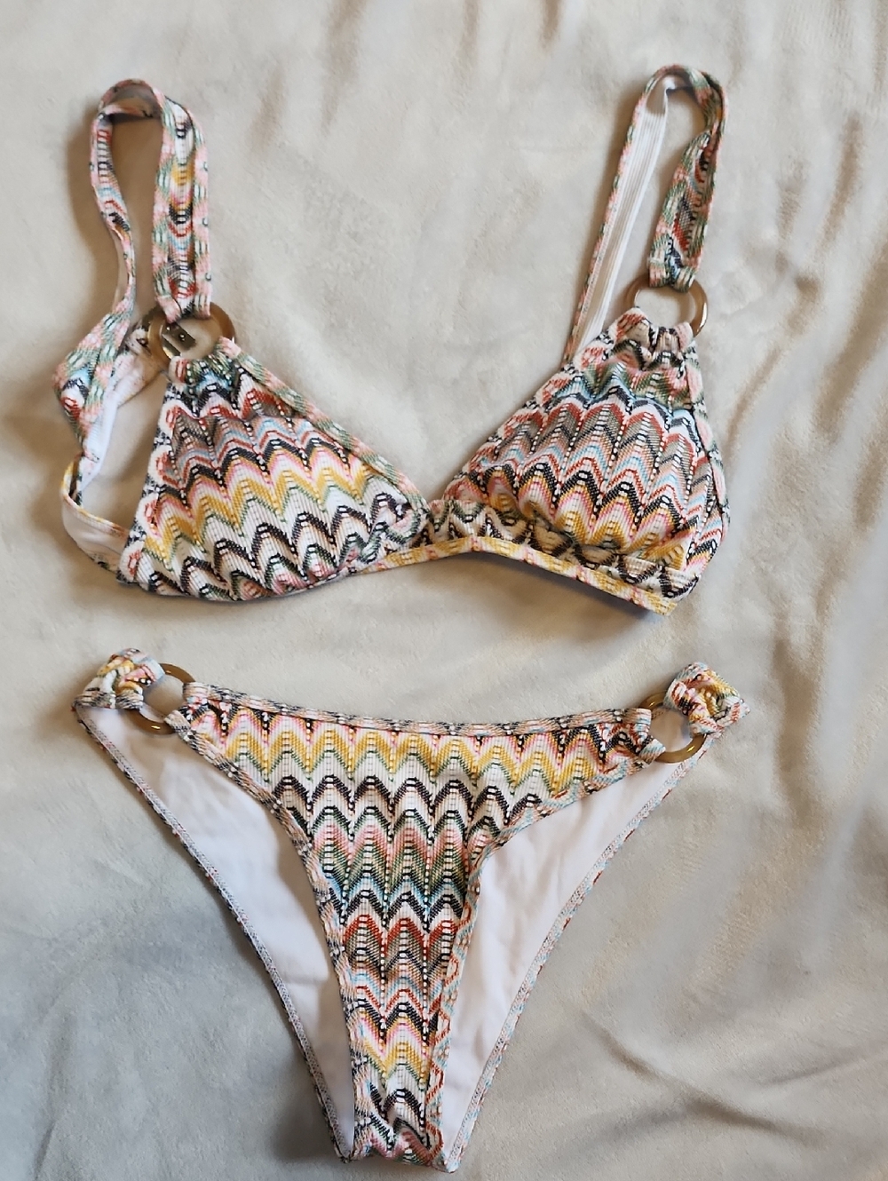 Multicolor Chevron Bikini Set with Ring Details